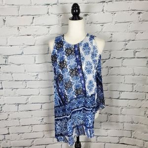 Fuzzi Blue Print Drape Top